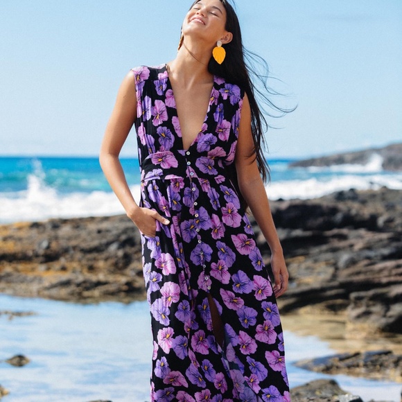 FIGHTING EEL Ava Sky Aloha Bloom Maxi Dress, XS - Picture 1 of 6